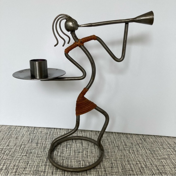 Metal Rattan MCM Candle Holders Band Horn Jazz Wire Art Sturdy Musical Decor - Picture 4 of 12